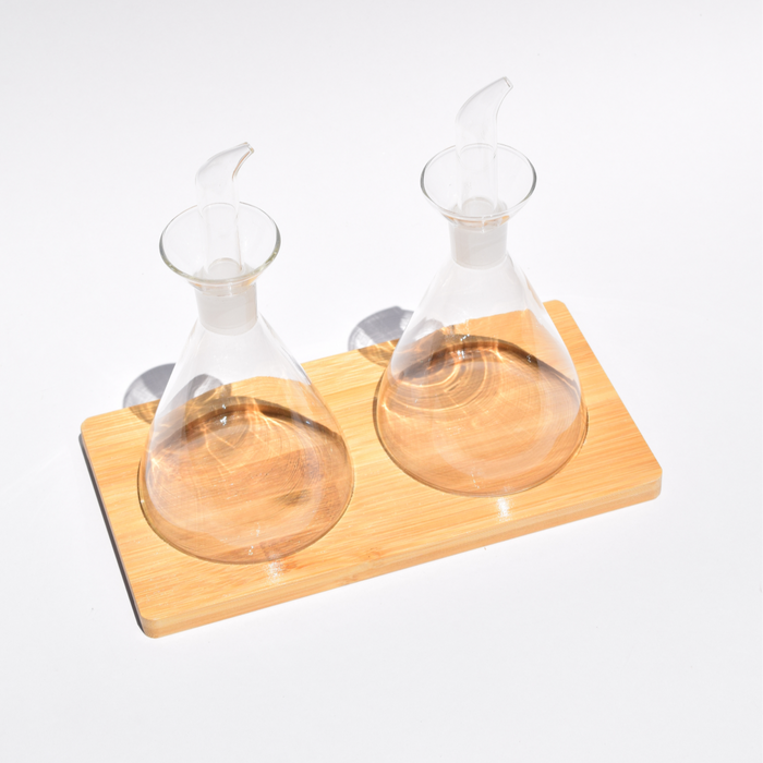 Set Alcuza Vidrio y Madera Brando