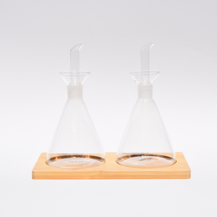 Set Alcuza Vidrio y Madera Brando